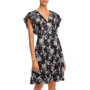 Rebecca Taylor Silk Black Paisley Ruffle Flutter Sleeve‎ Dress 10